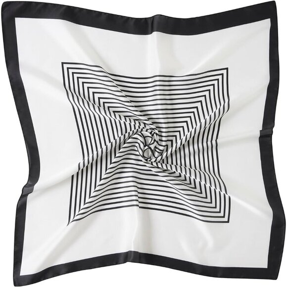 Accessories - Women White Stripe Headscarf Satin Bandana Pattern Polyester Breathable Scarves